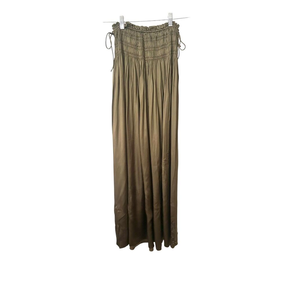 SAINT ART Ellie Satin Ruched Maxi Skirt Olive Small - Picture 3 of 7